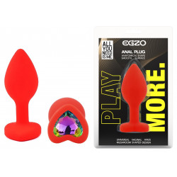 Силиконовая анальная пробка EGZO - Silicone Red Heart Plug Rainbow, size S