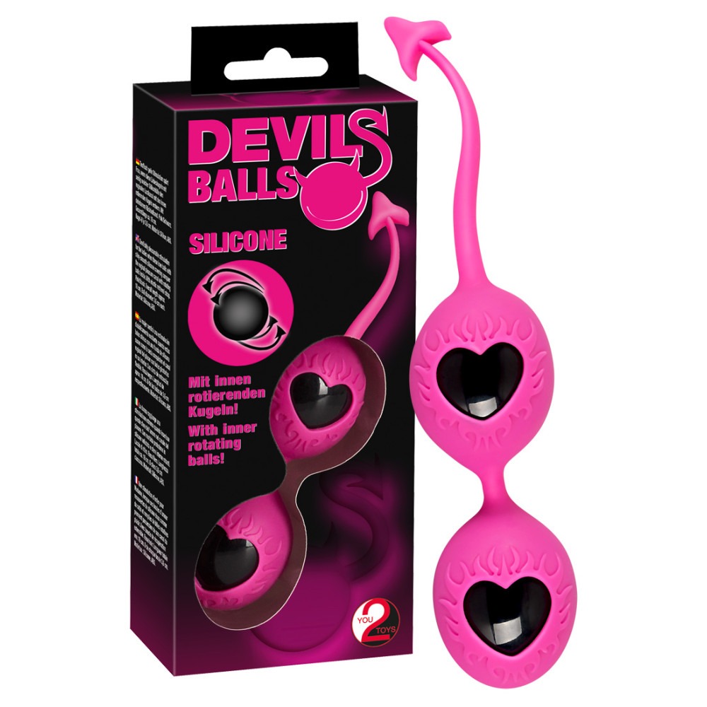 Секс игрушки - Вагинальные шарики со смещенным центром тяжести, розовые, силиконовые Devils Balls