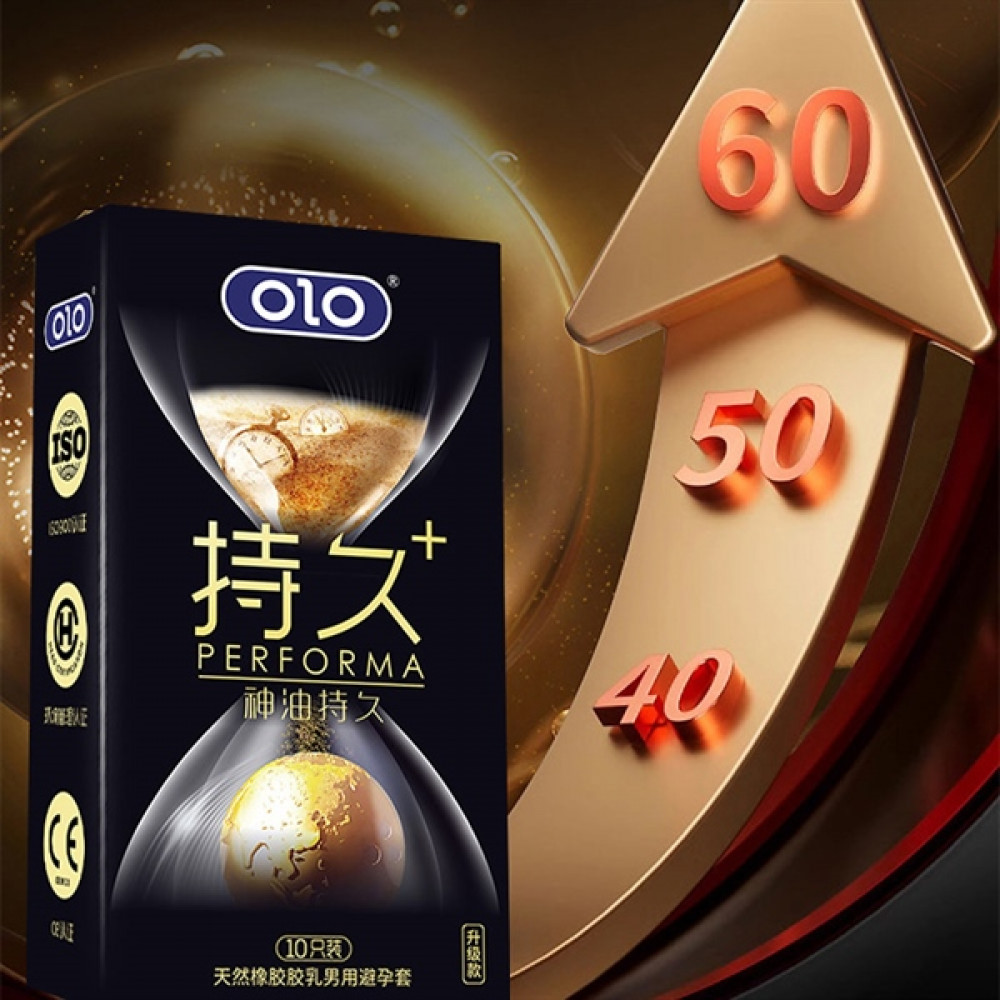 Різне - Ароматизовані ультратонкі презервативи з гіалуроновою кислотою та пролонгуючим ефектом OLO - PERFORMA Long-lasting Magic Oil, 10 шт 2