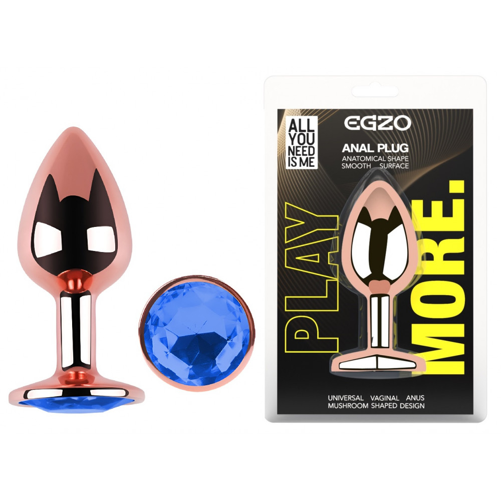  - Анальная пробка с кристаллом EGZO - Rose Gold Round Plug Blue size M