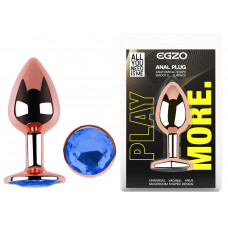 Анальная пробка с кристаллом EGZO - Rose Gold Round Plug Blue size M