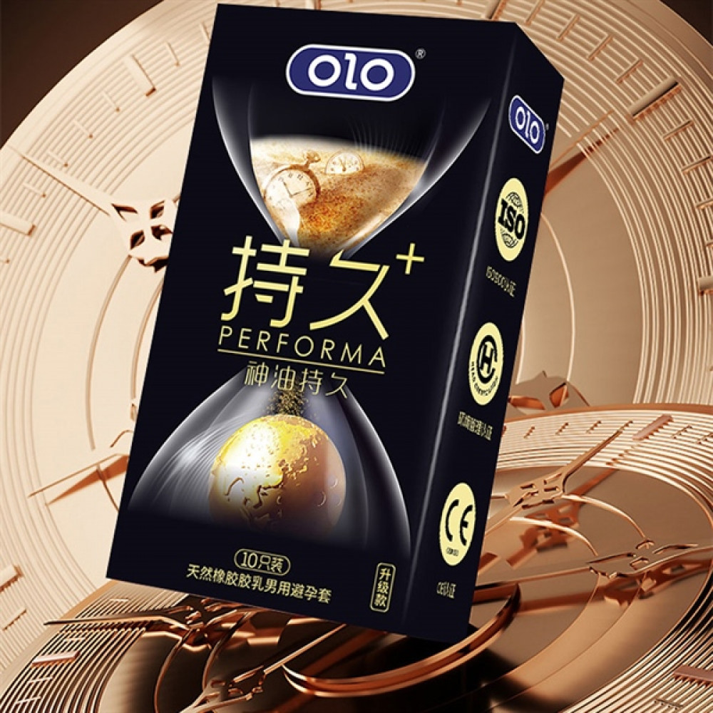 Різне - Ароматизовані ультратонкі презервативи з гіалуроновою кислотою та пролонгуючим ефектом OLO - PERFORMA Long-lasting Magic Oil, 10 шт 1