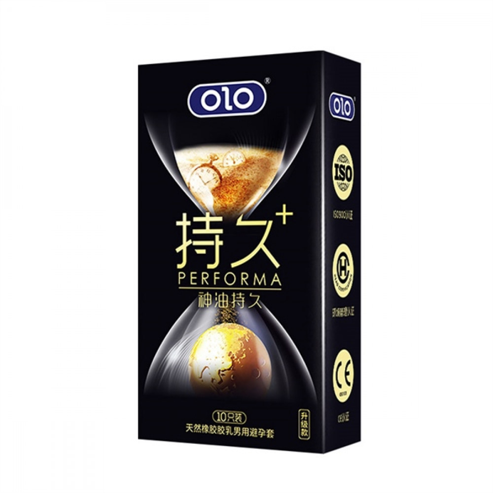 Різне - Ароматизовані ультратонкі презервативи з гіалуроновою кислотою та пролонгуючим ефектом OLO - PERFORMA Long-lasting Magic Oil, 10 шт 5