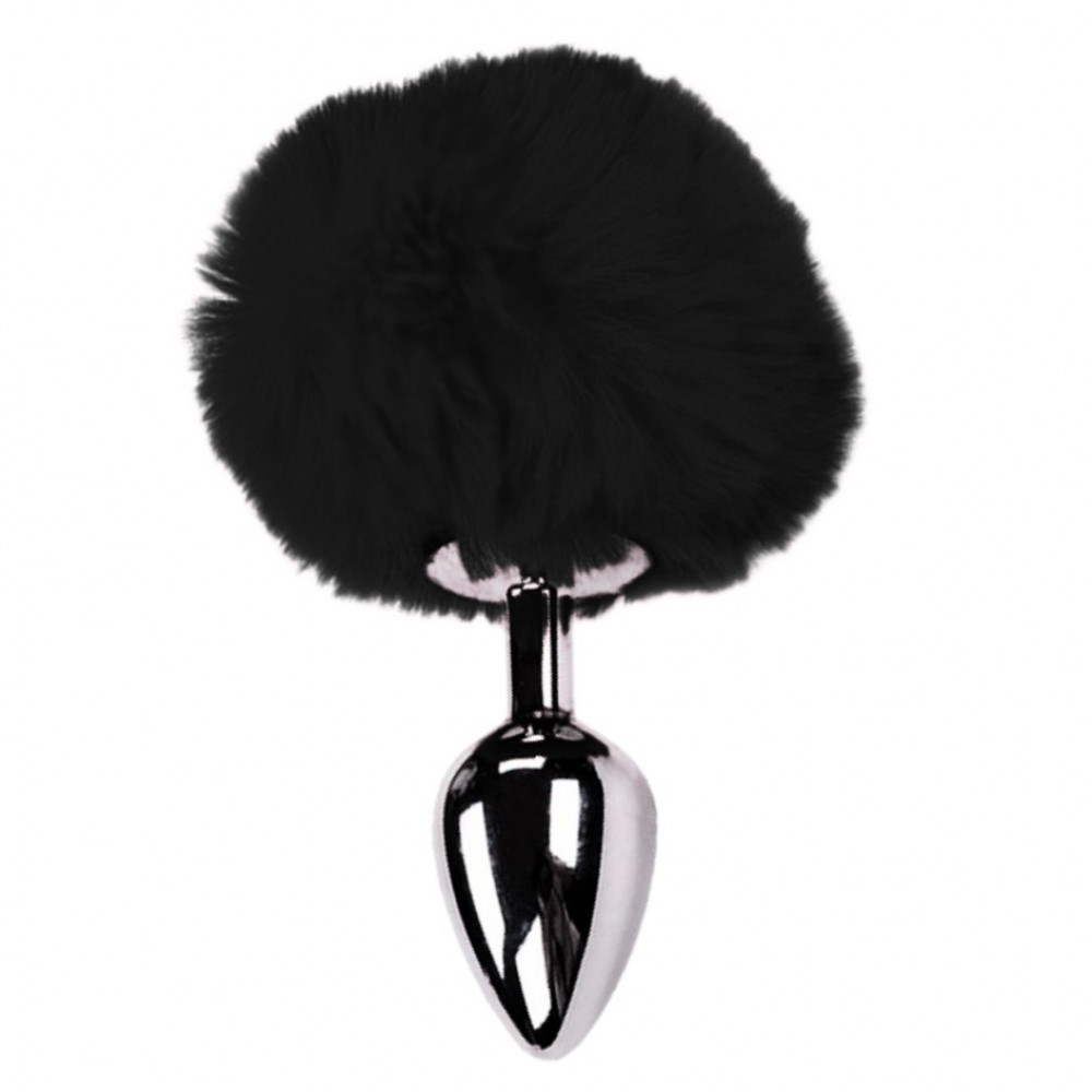 Анальные игрушки без вибрации - Анальная пробка Alive Anal Pleasure L с черным мехом, серебристая, 9 х 4 см 1