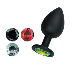 Анальная пробка Cuore Crushious, со сменными кристаллами, силиконовая, черная, 7 х 2.7 см, размер S