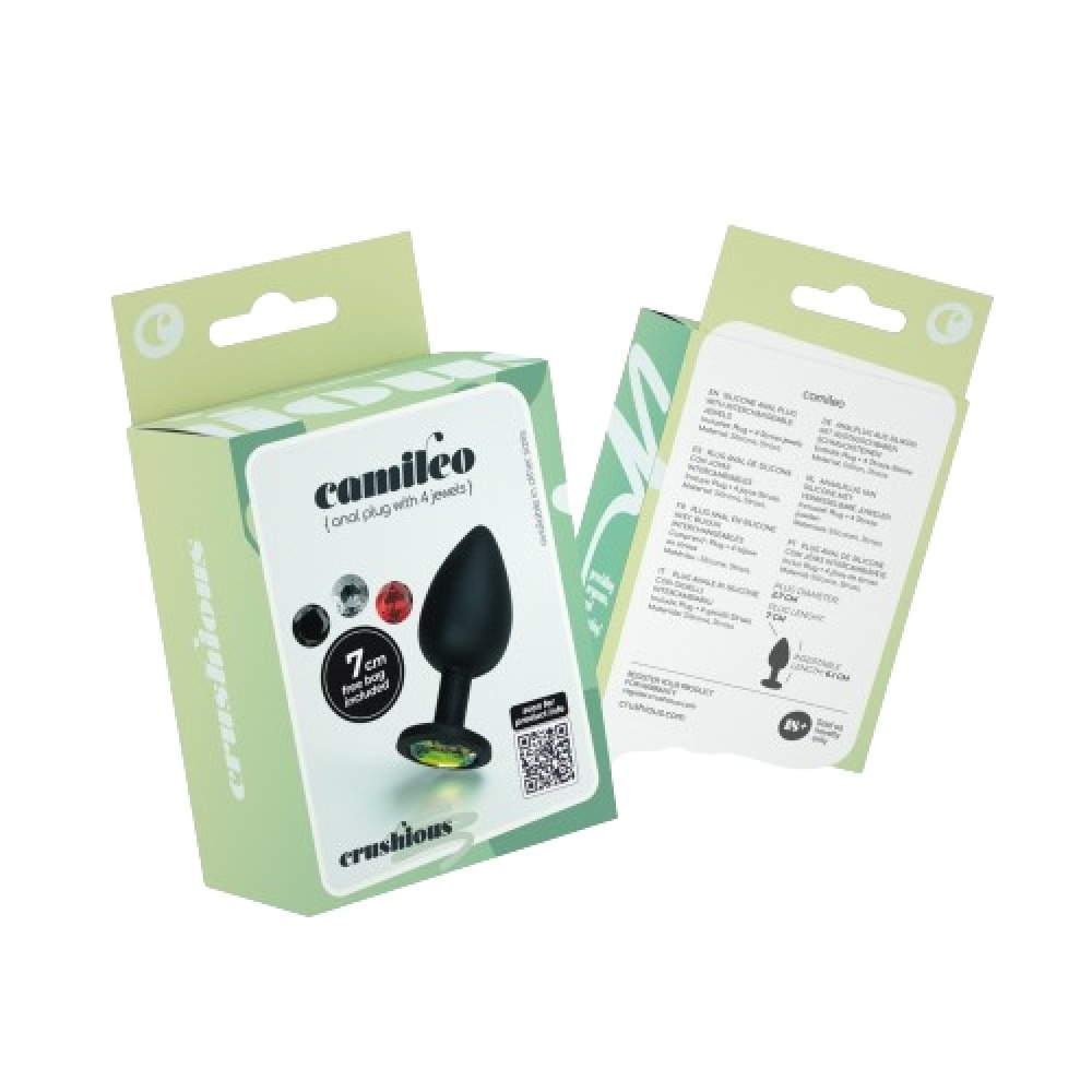 Анальные игрушки без вибрации - Анальная пробка Cuore Crushious, со сменными кристаллами, силиконовая, черная, 7 х 2.7 см, размер S 9