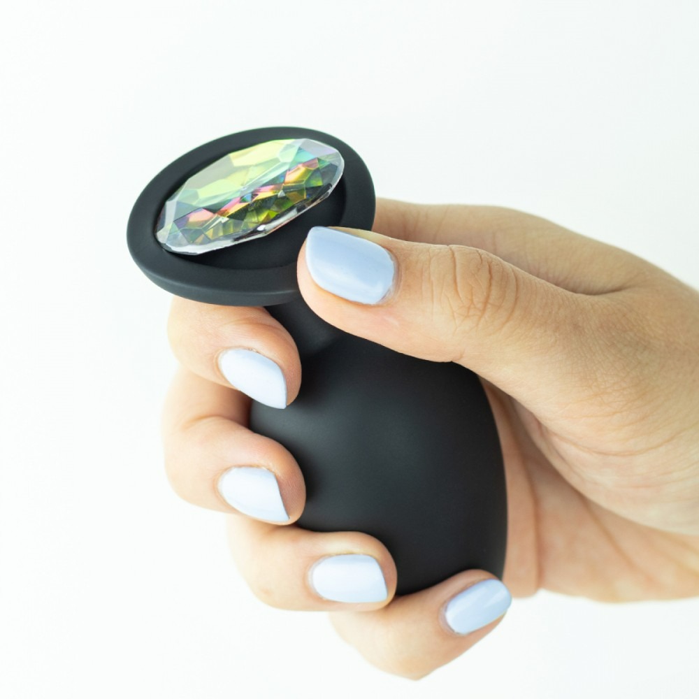 Анальные игрушки без вибрации - Анальная пробка Cuore Crushious, со сменными кристаллами, силиконовая, черная, 7 х 2.7 см, размер S 6