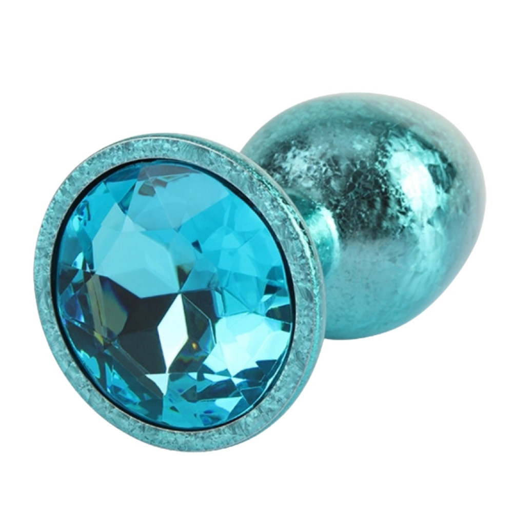 Анальные игрушки без вибрации - Анальная пробка голубая поталь CHISA MATRIX MONT с голубым камнем, размер S 1