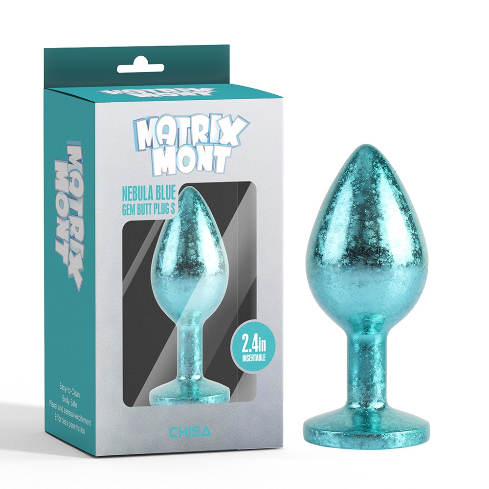 Анальные игрушки без вибрации - Анальная пробка голубая поталь CHISA MATRIX MONT с голубым камнем, размер S 7