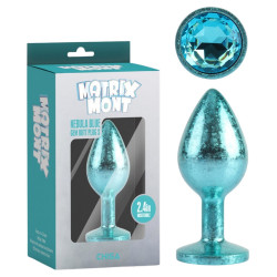 Анальная пробка голубая поталь CHISA MATRIX MONT с голубым камнем, размер S