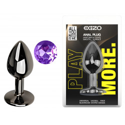 Анальная пробка с кристаллом EGZO - Dark Gray Round Plug Purple, size S