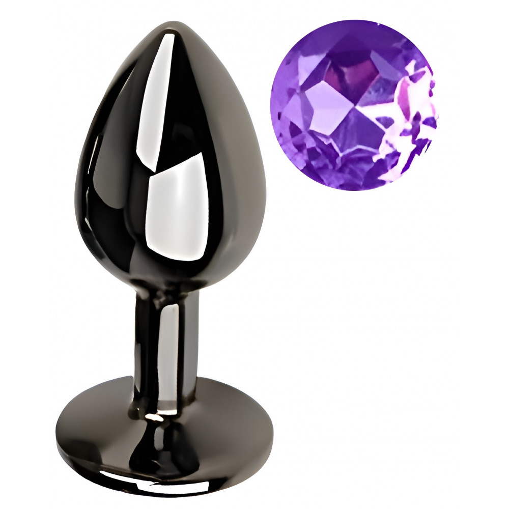 Анальные игрушки без вибрации - Анальная пробка с кристаллом EGZO - Dark Gray Round Plug Purple, size S 1