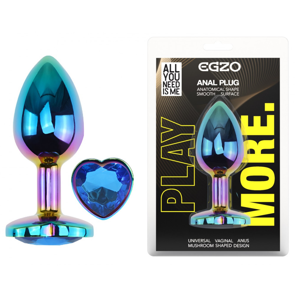 - Анальная пробка с кристаллом EGZO - Multicolor Heart Plug Blue size M