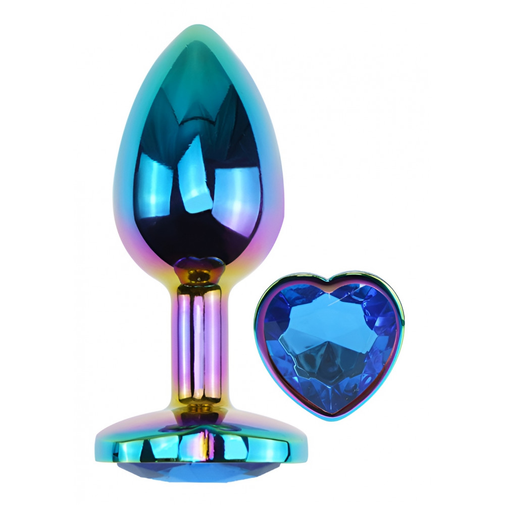 - Анальная пробка с кристаллом EGZO - Multicolor Heart Plug Blue size M 1
