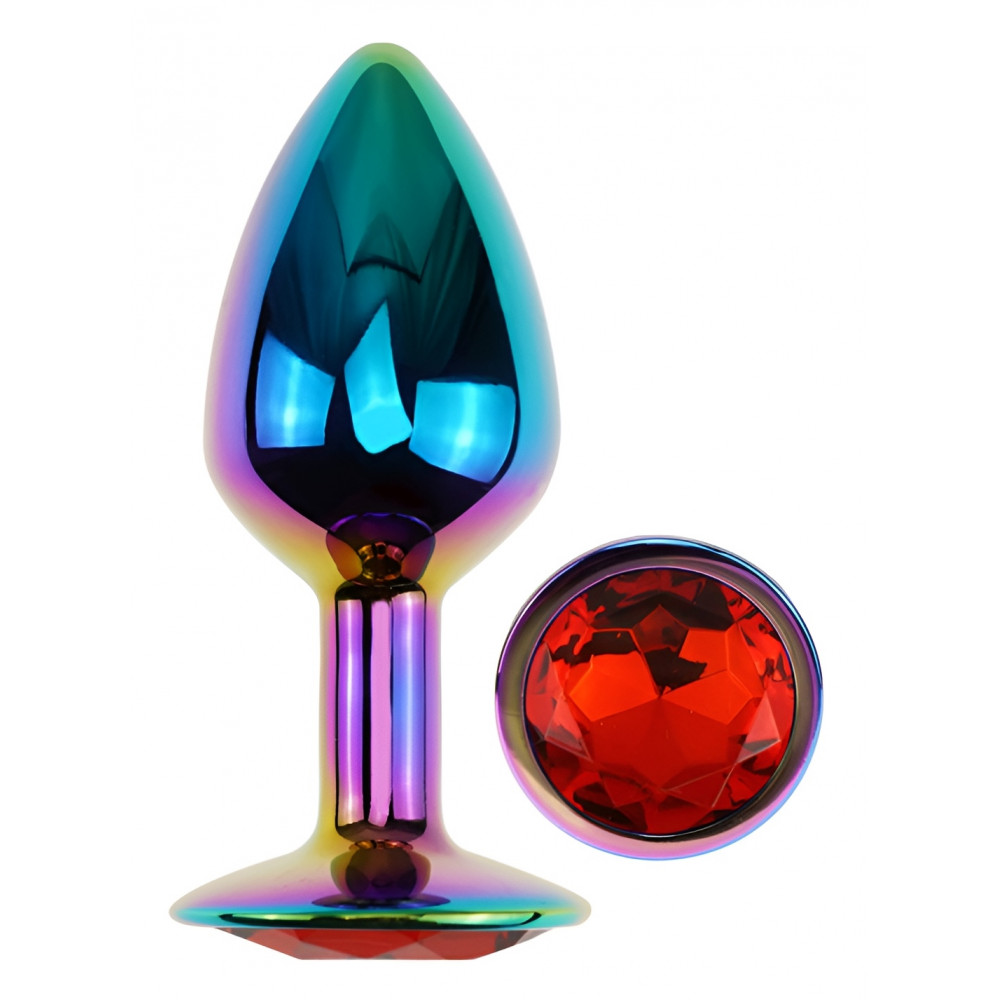 Анальные игрушки без вибрации - Анальная пробка с кристаллом EGZO - Multicolor Round Plug Red size S 4