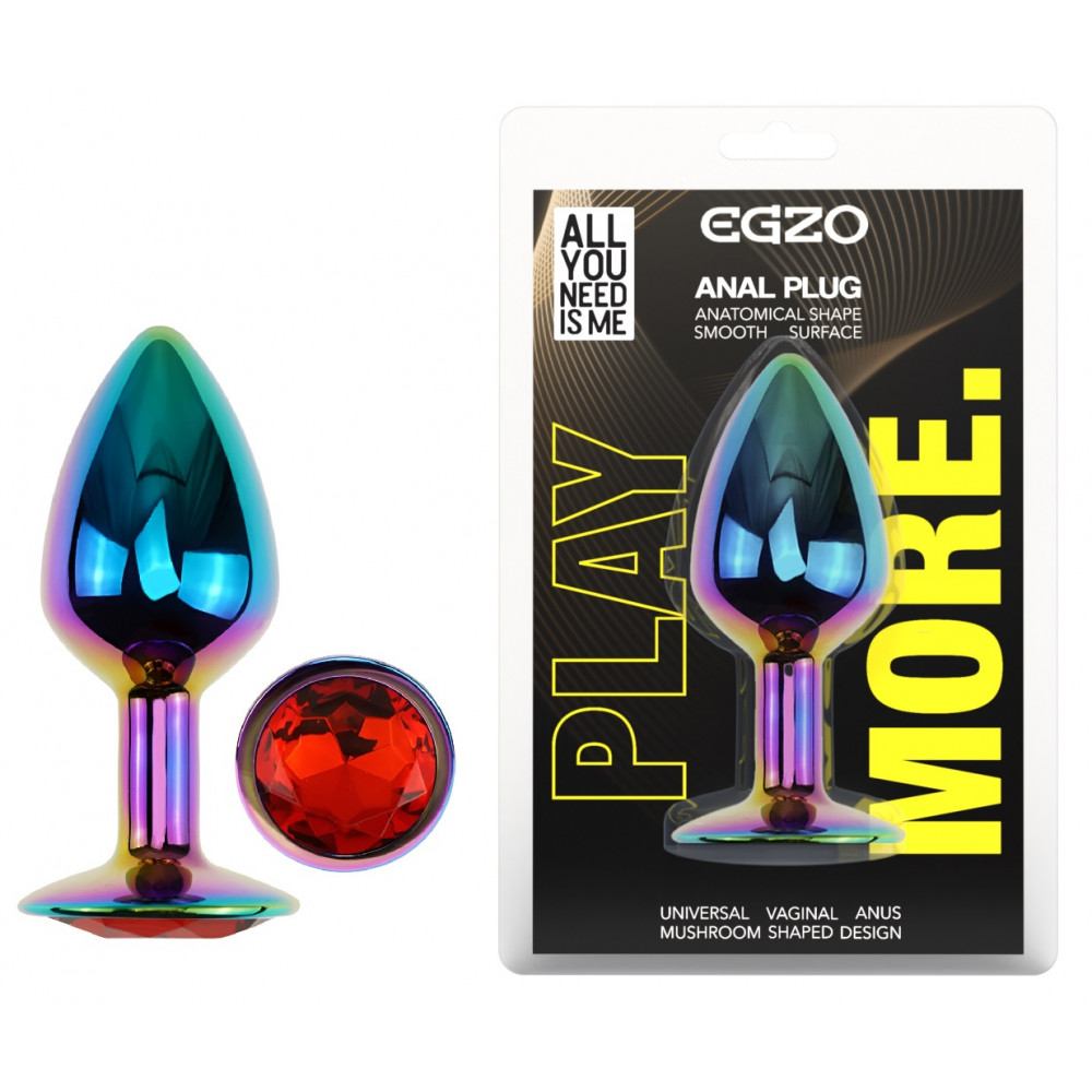 Анальные игрушки без вибрации - Анальная пробка с кристаллом EGZO - Multicolor Round Plug Red size S