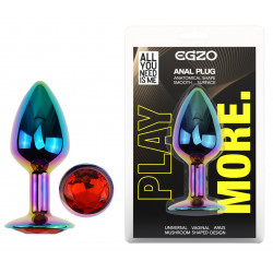 Анальная пробка с кристаллом EGZO - Multicolor Round Plug Red size S