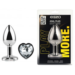 Анальная пробка с кристаллом EGZO - Silver Heart Plug Clear size S