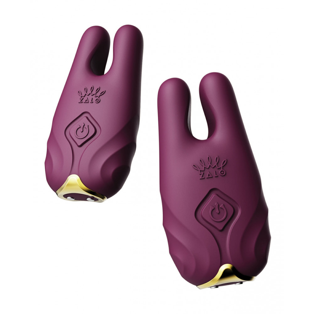 БДСМ игрушки - Беспроводные вибрирующие зажимы для сосков ZALO Nave Vibrating Nipple Clamps фиолетовый