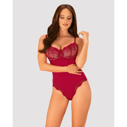 Боди сексуальное с кружевными вставками Obsessive Rosalyne красное, L/XL