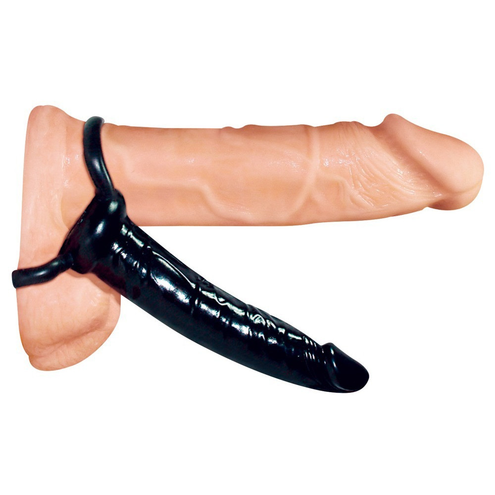 Секс игрушки - Черная насадка для двойного проникновения с петлей на пенис и мошонку 4