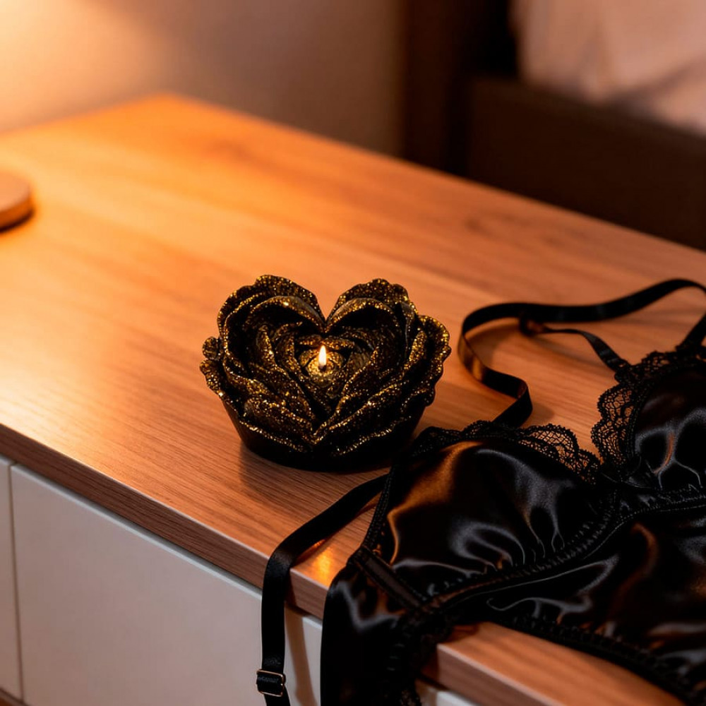 Різне - Свічка низькотемпературна у вигляді троянди з глітером GlowKink чорна, М 3