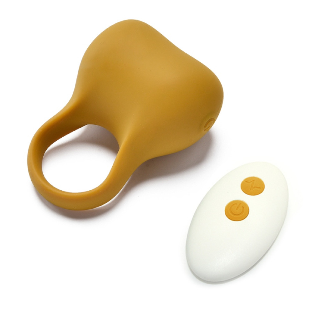 Эрекционные кольца с вибрацией - Эрекционное виброкольцо Sweet Em Silky Ring с пультом, желтое, 7.6 х 5.7 см 1