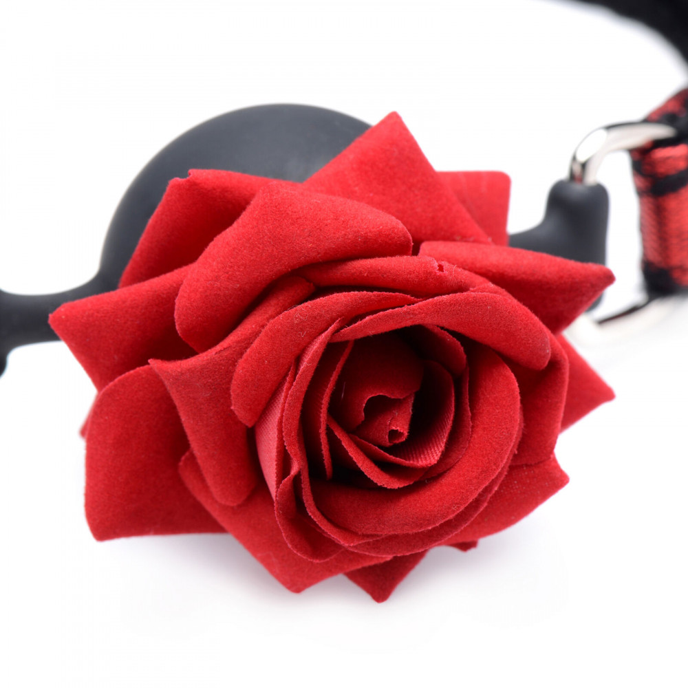 Кляп - Кляп силиконовый с розой Master Series, черный, красный 5