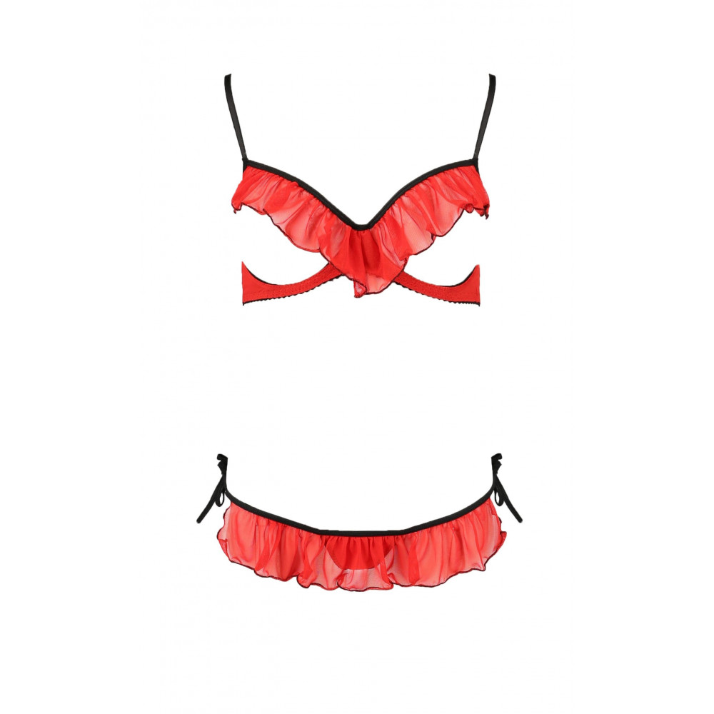 Эротическое белье - Комплект белья с открытой грудью red S/M CHERRY SET WITH OPEN BRA- Passion 2