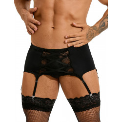 Мужской пояс кружевной с подвязками Star Night черный, S