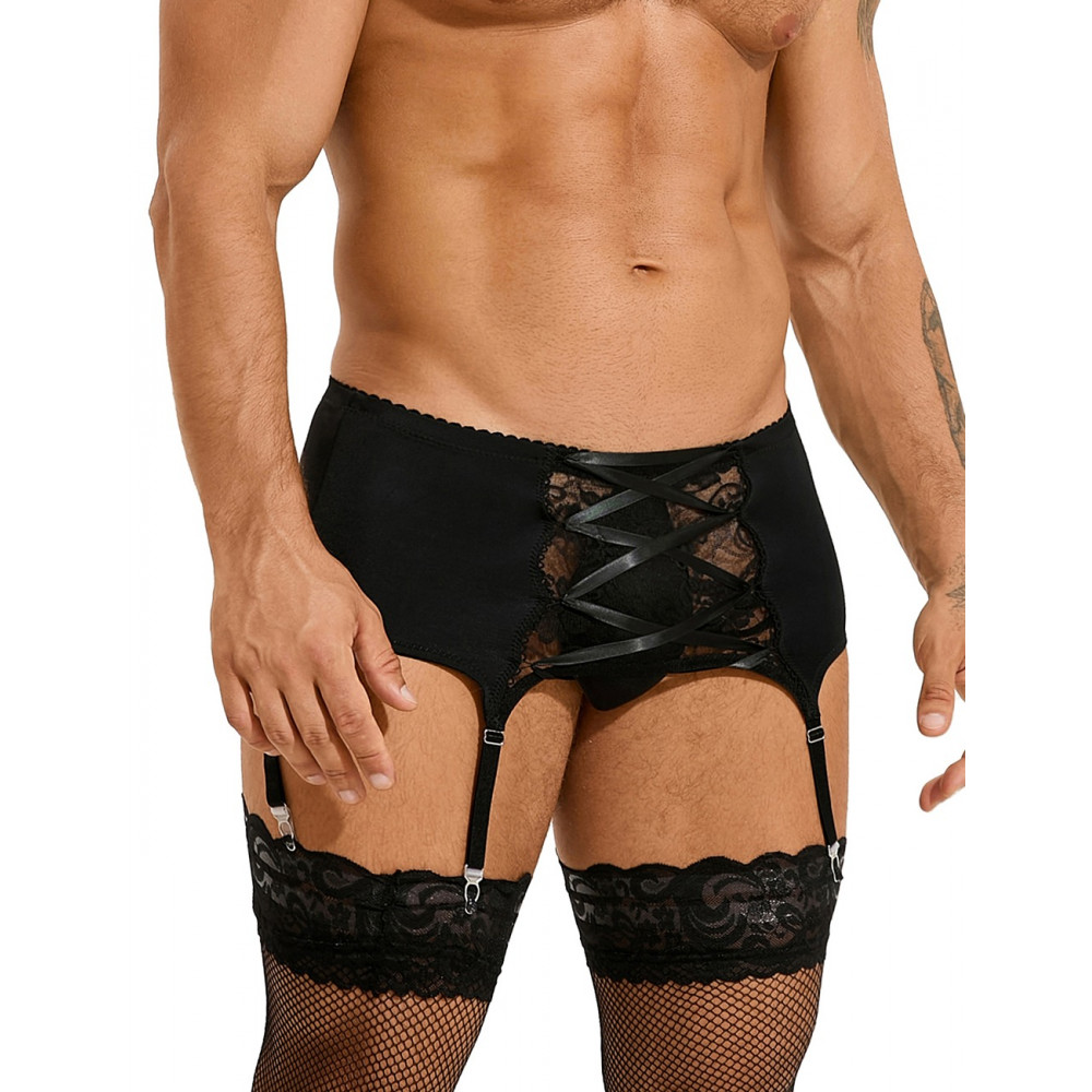 Різне - Чоловічий мереживний пояс з підв'язками Star Night чорний, S 2