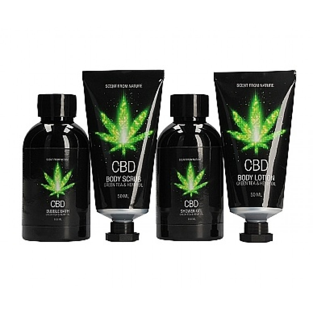 Разное - Набор для ванны и душа CBD Luxe Travel set - GREEN TEA & HEMP OIL ( 4 предмета )