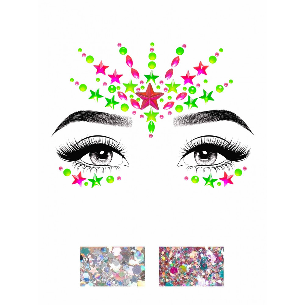 Эротическое белье - Наклейка с драгоценностями Leg AvenueVibe Neon Face jewels sticker O/S