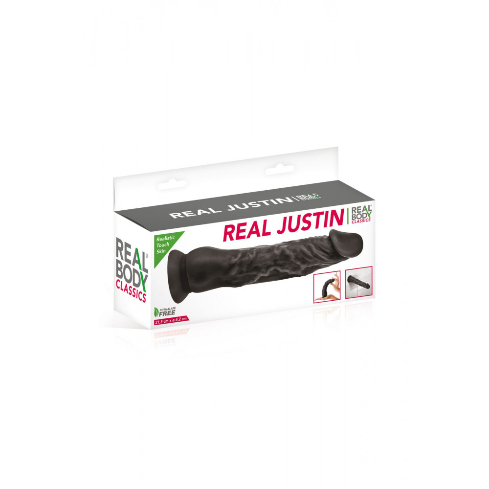 Фаллоимитаторы на присоске, двойные - Фаллоимитатор с присоской Real Body - Real Justin Black, TPE, диаметр 4,2см 2