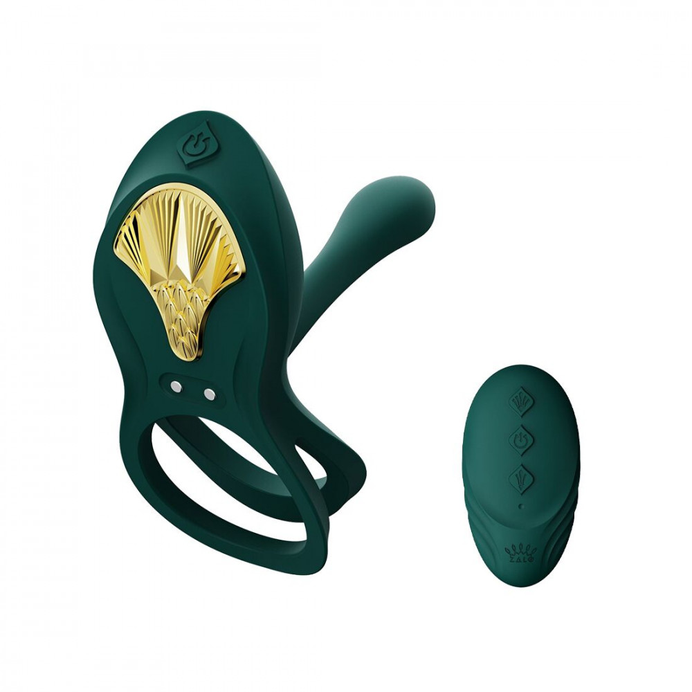 Эрекционные кольца с вибрацией - Смарт-эрекционное кольцо Zalo - BAYEK Turquoise Green, двойное с вводимой частью, пульт ДУ
