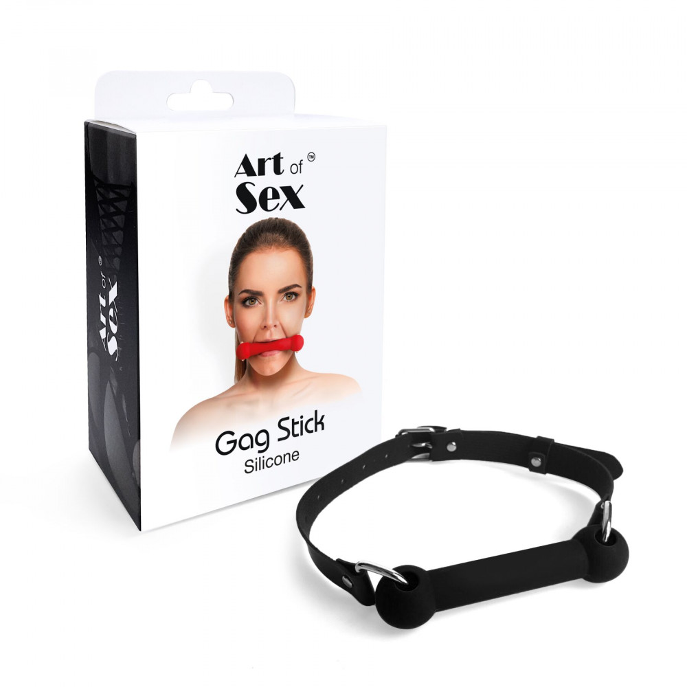 Кляп - Кляп Палка, силикон и натуральная кожа, Art of Sex - Gag Stick Silicon, Черный 2