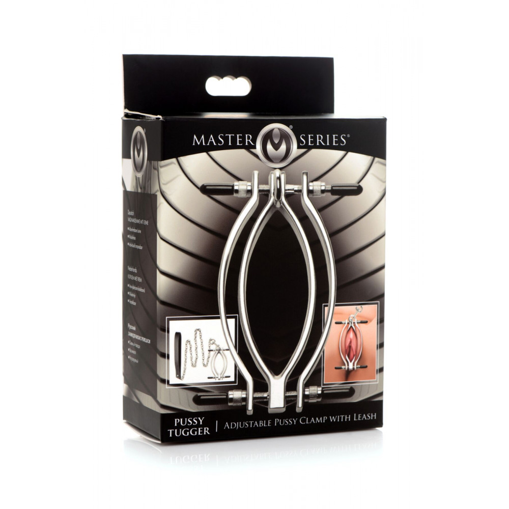 Наручники, веревки, бондажы, поножи - Зажим для половых губ с поводком Master Series Pussy Tugger Adjustable Vagina Clamp with Chain 1
