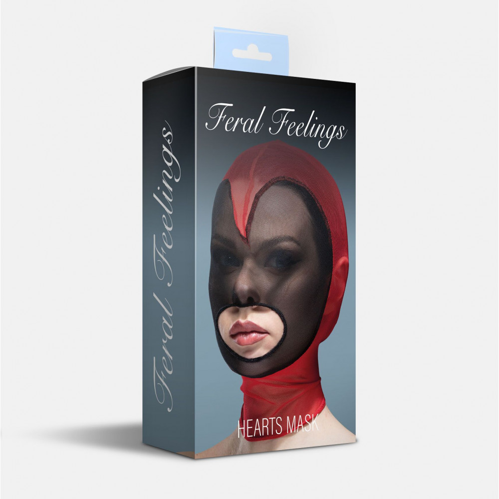 Маски - Маска сердце сетка с открытым ртом Feral Feelings - Hearts Mask Red/Black 1