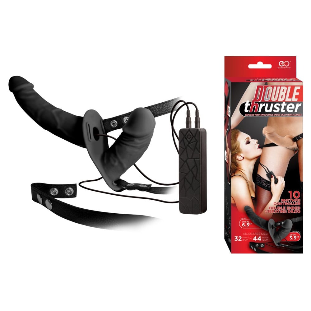 Різне - Страпон подвійний You2Toys Double Thruster з вібрацією, чорний