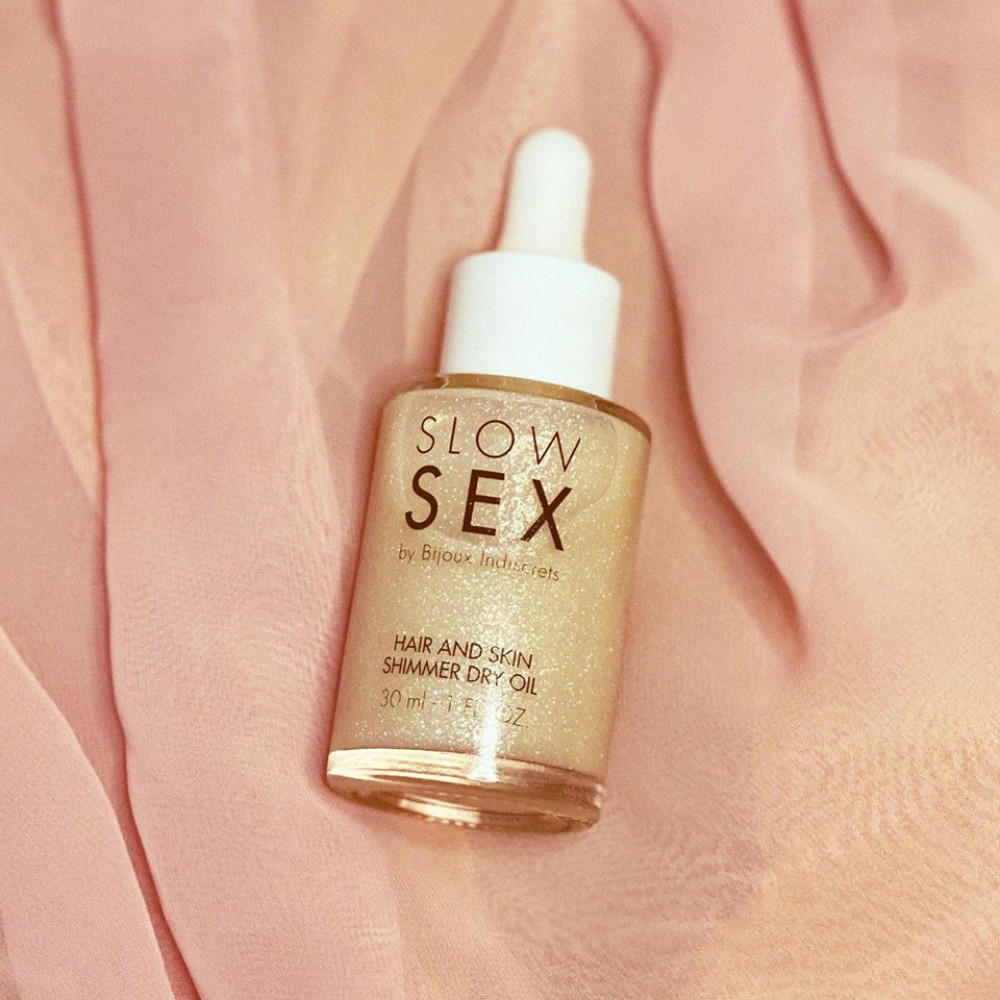 Різне - Суха олія для тіла та волосся Slow Sex by Bijoux Indiscrets з мерехтливими частинками 9