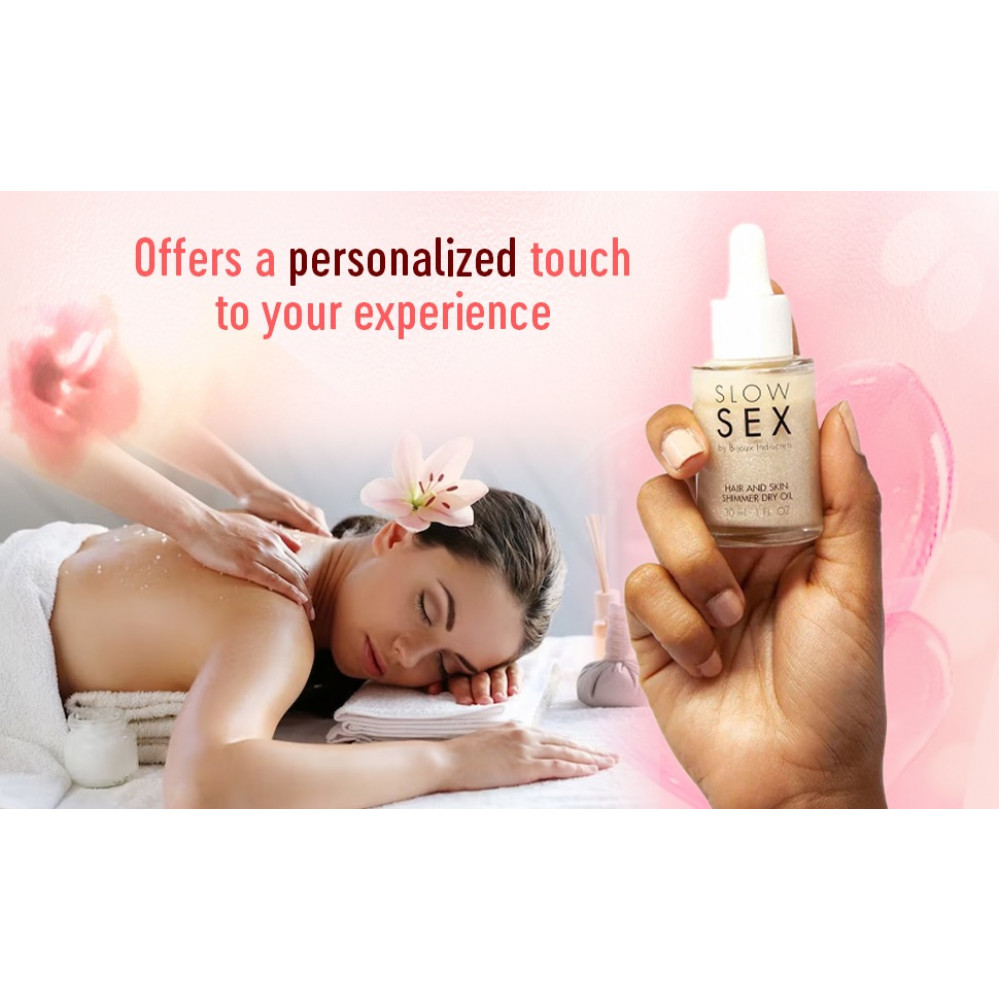 Різне - Суха олія для тіла та волосся Slow Sex by Bijoux Indiscrets з мерехтливими частинками 3