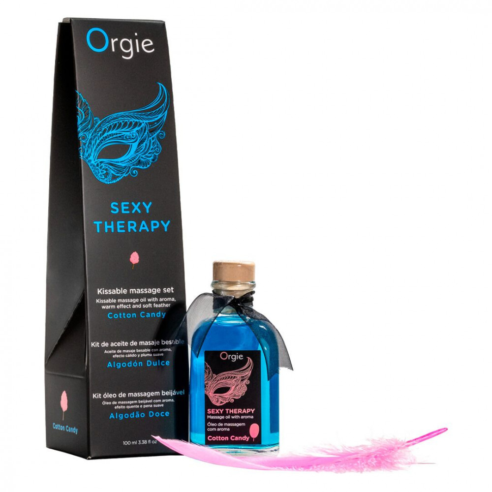 Для масажу - Набір для масажу Orgie – Sexy Therapy Cotton Candy (100 мл), їстівна розігрівальна олія + пір’їнка