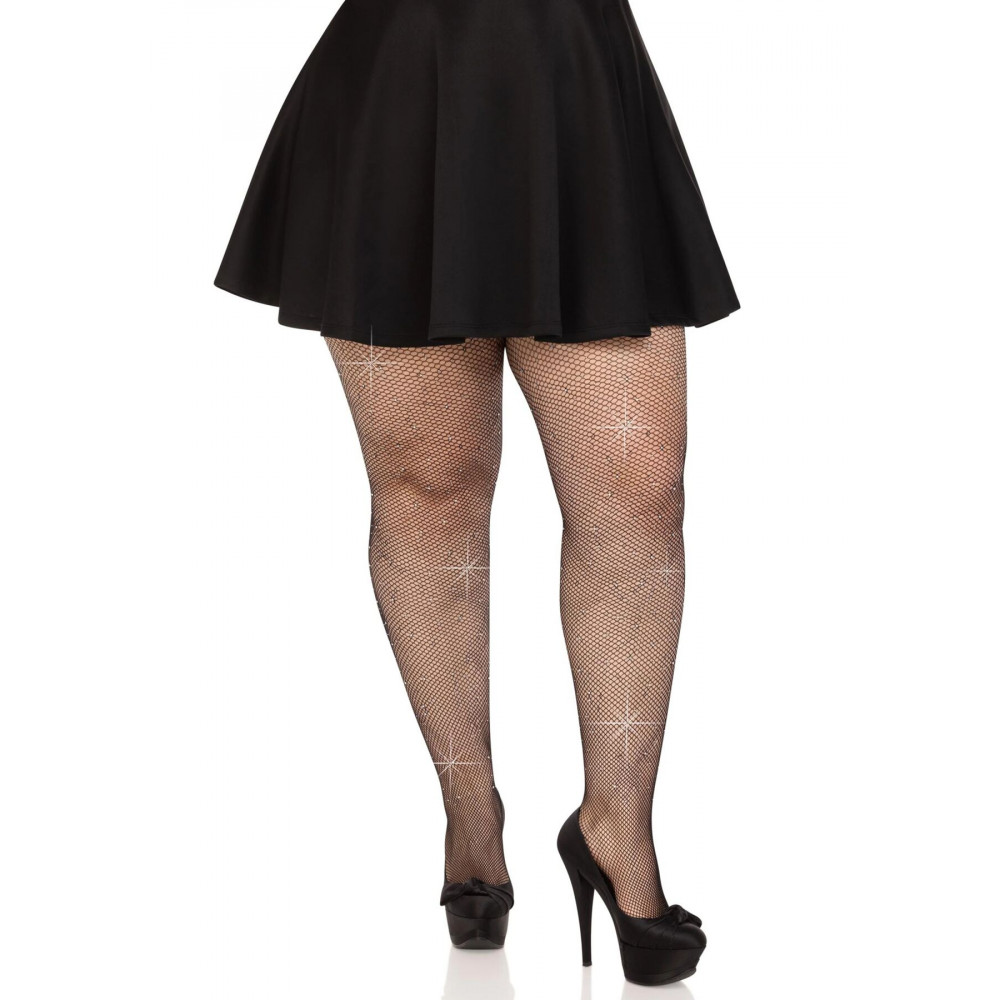 Чулки - Колготки Leg Avenue Rhinestone micro net tights Plus size Black, мелкая сетка, стразы 4