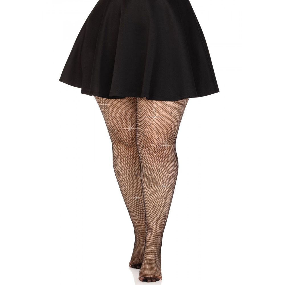 Чулки - Колготки Leg Avenue Rhinestone micro net tights Plus size Black, мелкая сетка, стразы 2