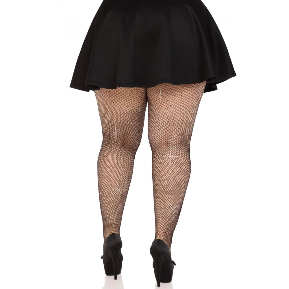Чулки - Колготки Leg Avenue Rhinestone micro net tights Plus size Black, мелкая сетка, стразы 3