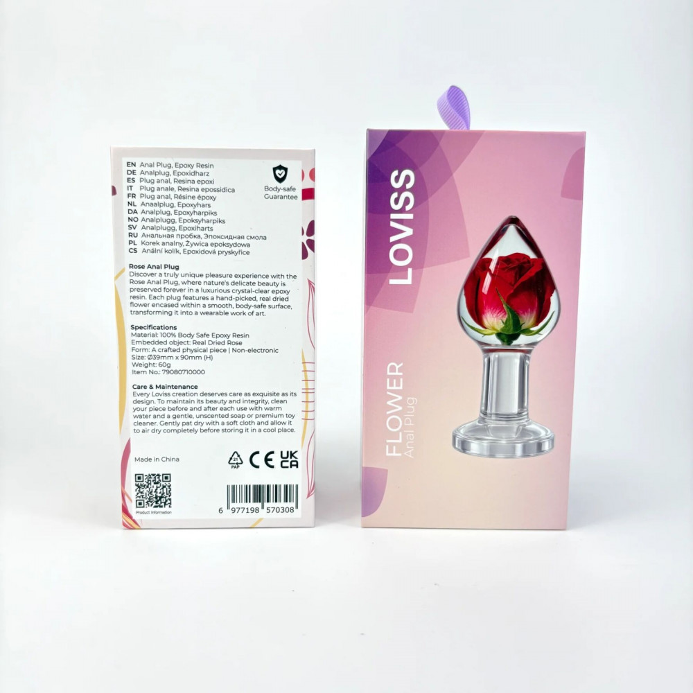 Анальні іграшки без вібрації - Розкішна анальна пробка Loviss Rose Anal Plug зі справжньою трояндою всередині 8