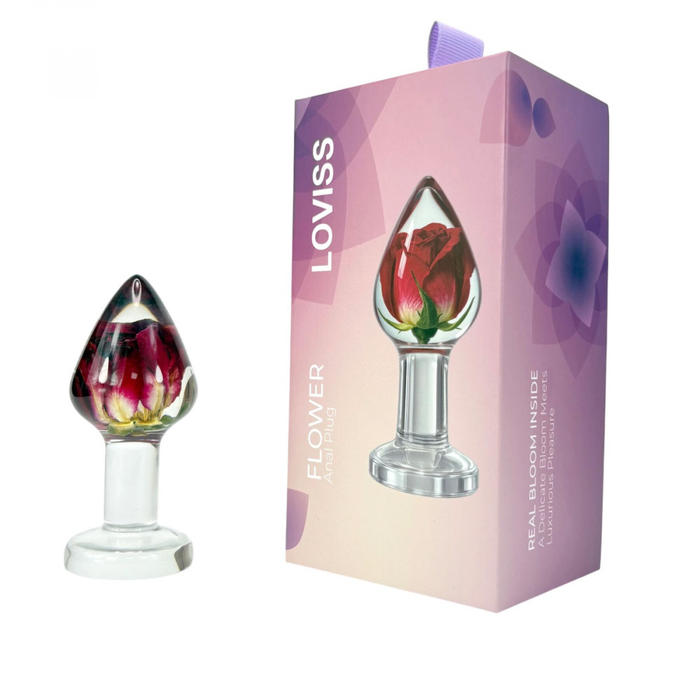 Анальні іграшки без вібрації - Розкішна анальна пробка Loviss Rose Anal Plug зі справжньою трояндою всередині