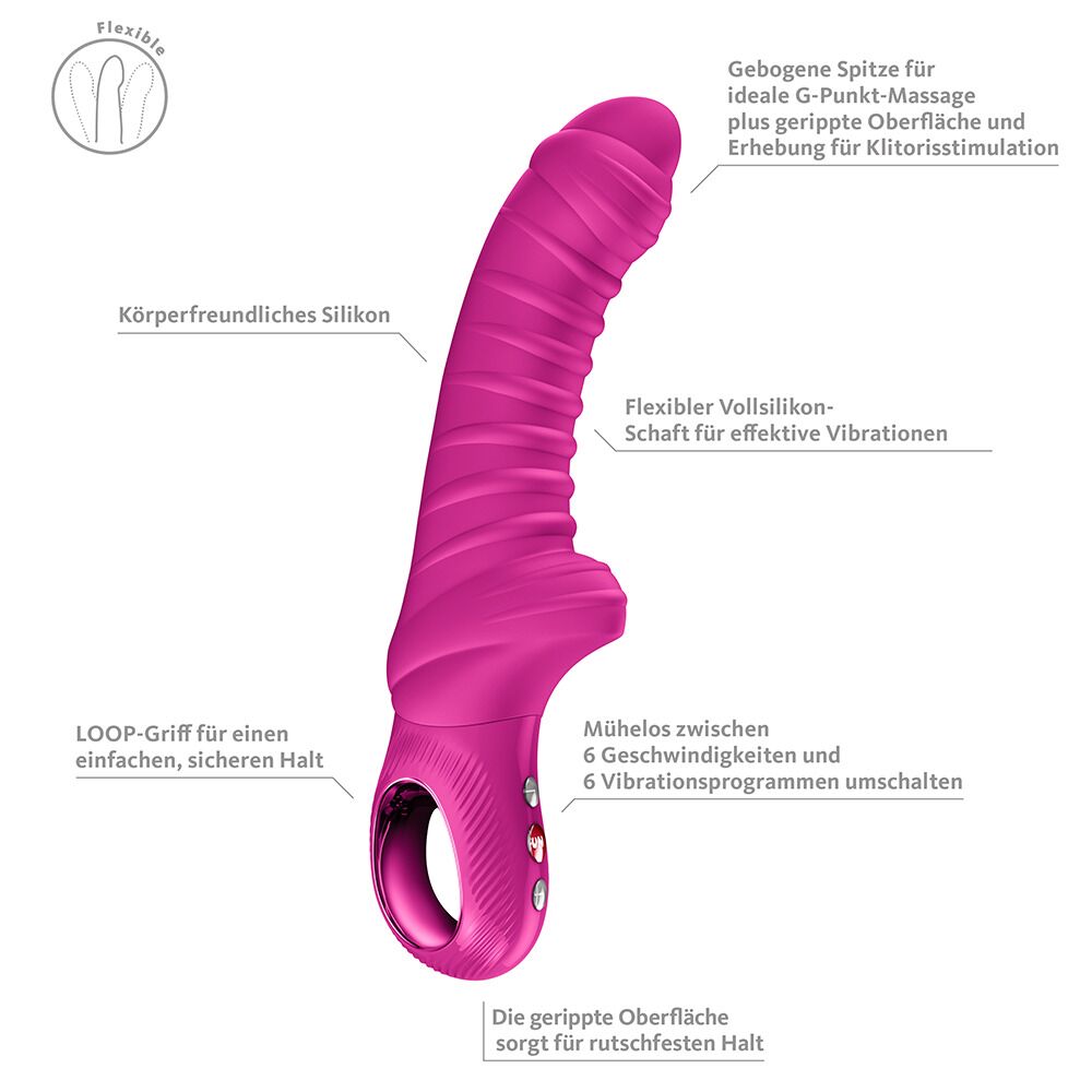 Классический вибратор - Вибратор для точки G Fun Factory TIGER Magenta, ребристый, подходит для анальной стимуляции 1
