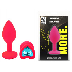 Силиконовая анальная пробка EGZO - Silicone Pink Heart Plug Aqua, size S