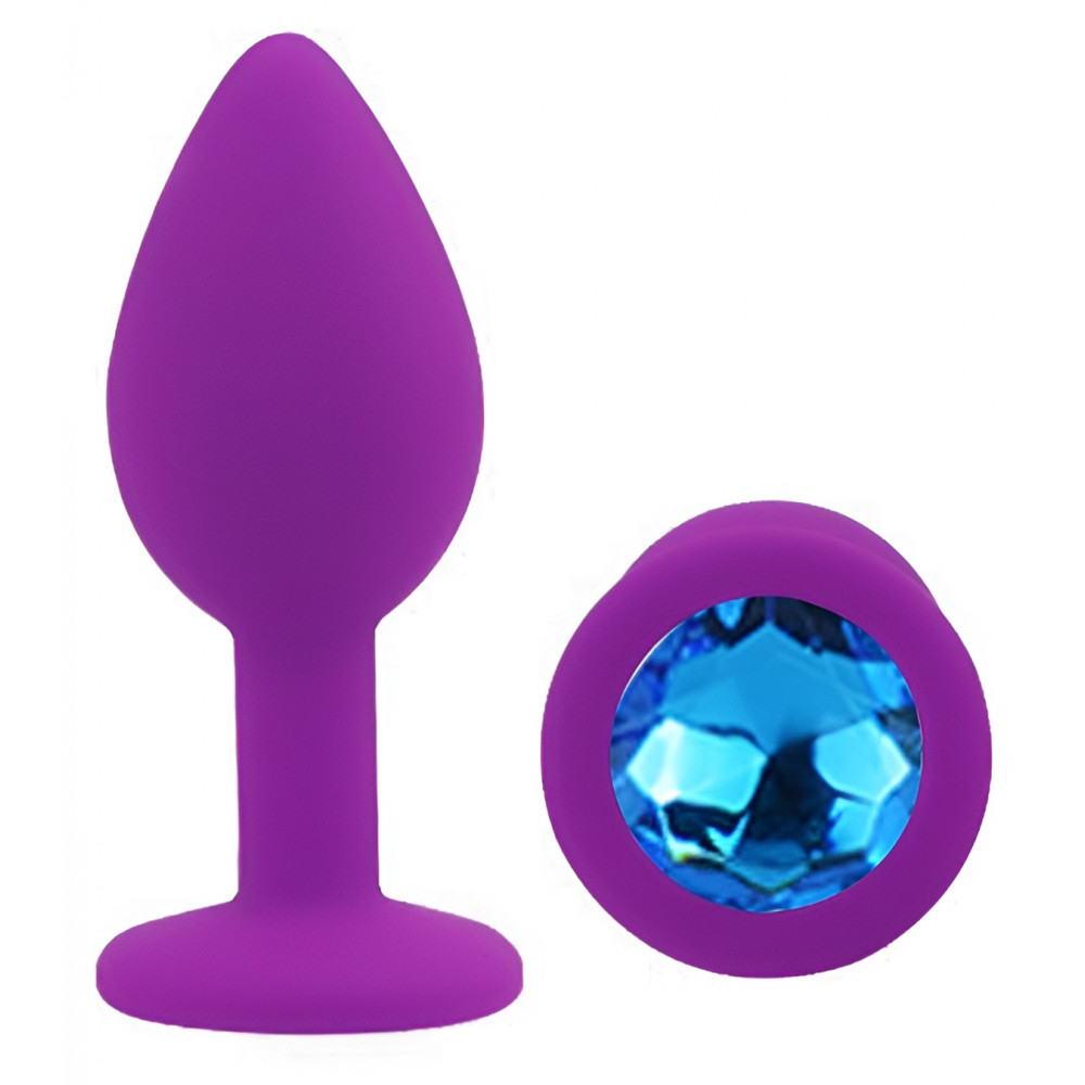 Анальные игрушки без вибрации - Силиконовая анальная пробка EGZO - Silicone Purple Round Plug Blue, size S 3